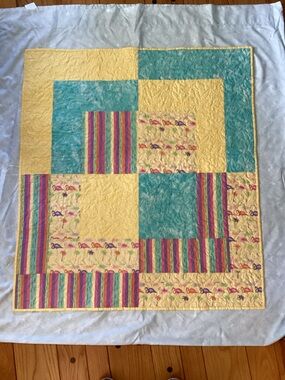 Baby Patchwork Cotton Quilt in Yellow, Teal & Multicolor
